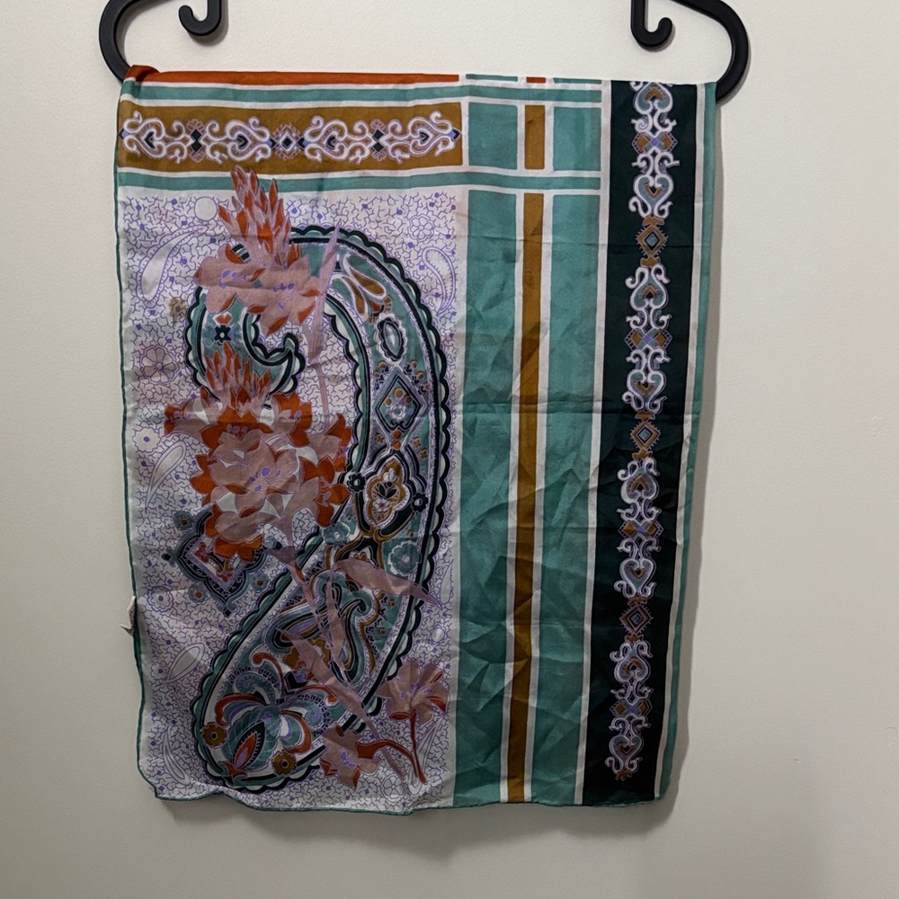 Triangle 100% SILK Colorful Paisley and Stripe Scarf 28”x 28”